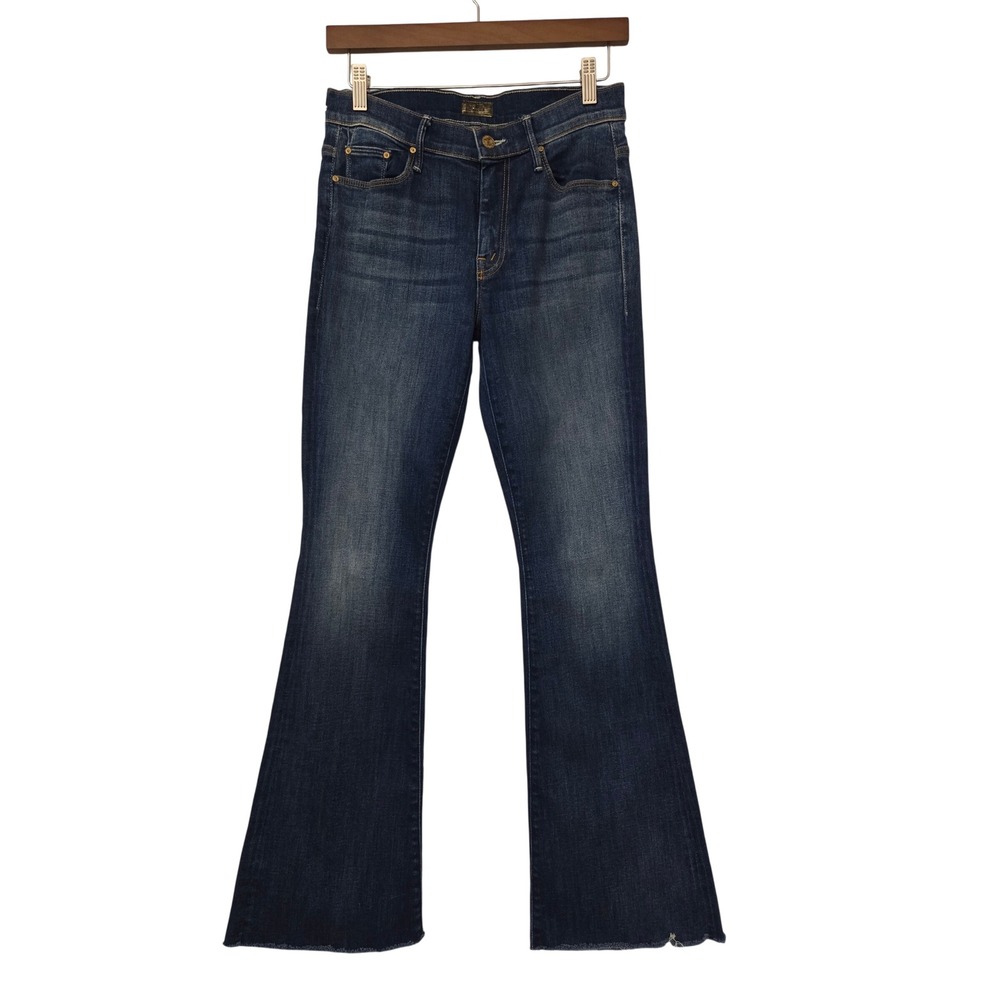Mother The Weekender Fray Flare Jeans Womens 27 Blue Not Rough Enough